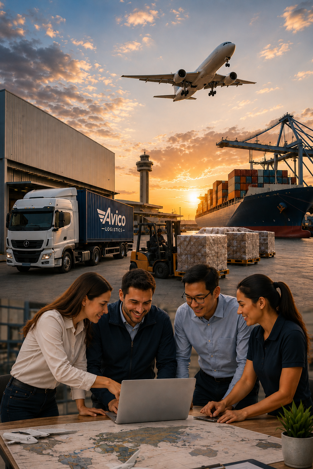 Global freight network and logistics coordination by Avico Logistics.