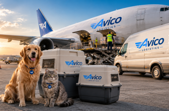 Pet travel logistics and international animal transportation services by Avico Logistics.