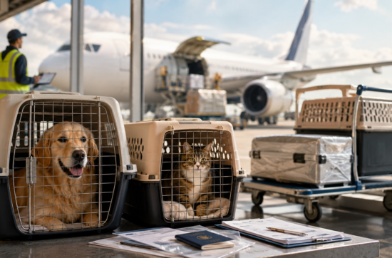 International pet relocation with dog and cat prepared for air travel with AVICO Logistics