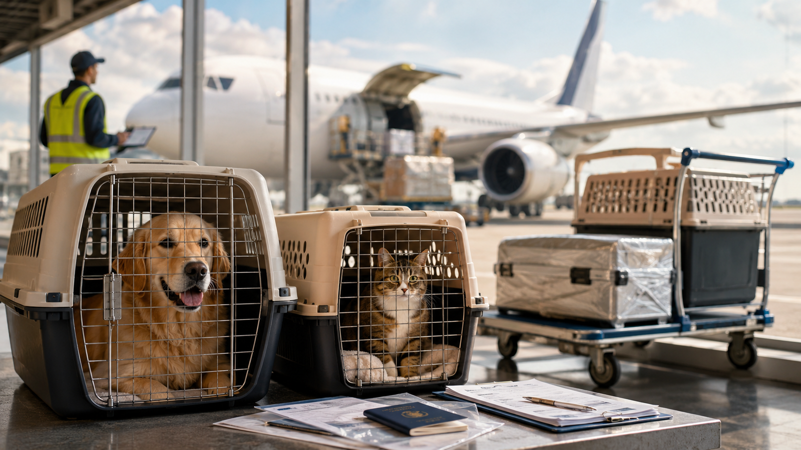 International pet relocation with dog and cat prepared for air travel with AVICO Logistics